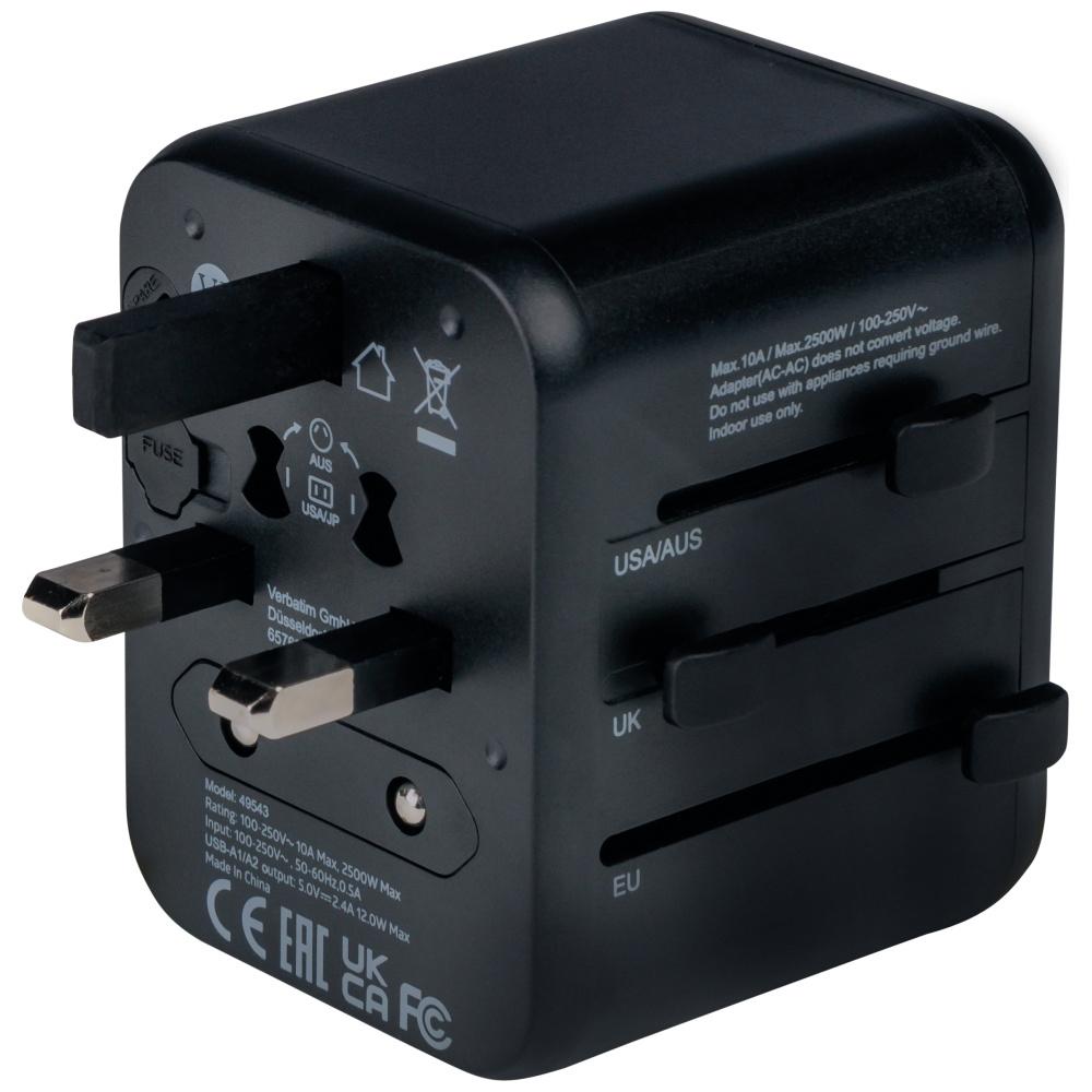 Verbatim Adapter Podróżny Eu/Uk/Us2Xusb-A Uta-01 Czarny/Black 49543