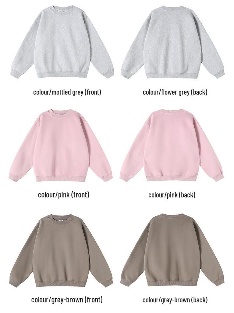2025 Women's Solid Color Round Neck Sweatshirt - Basic Style, Trendy Brand, Loose Fit, Casual Fleece, Long Sleeve, Hoodless Top