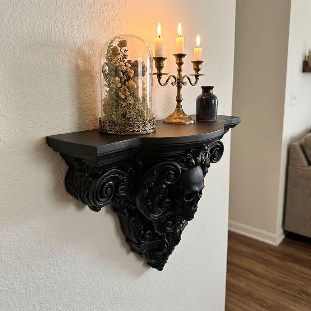 Vintage Style Halloween Skull Wall Mount Shelf Gothic Halloween Display Stand Bedroom