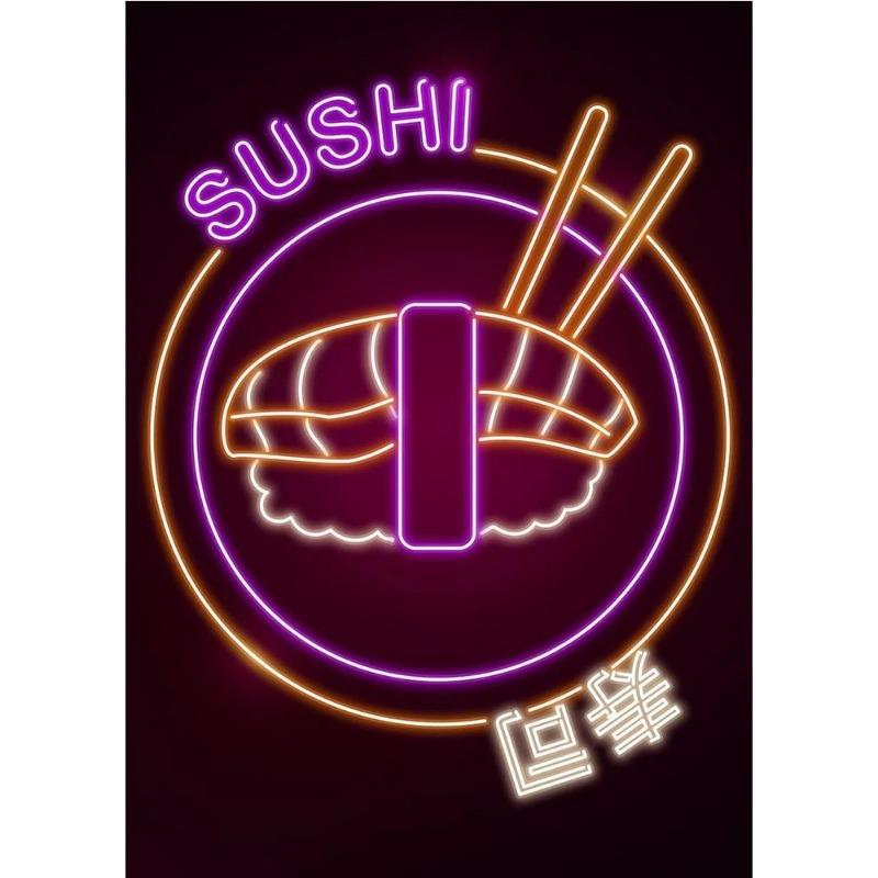 Neon Design, Japanese Wave, Ramen, Sushi, Cat, Fuji, Sakura, Poster, Canvas, Painting, Japanese Food Culture, Wall Art, Kitchen Decor,