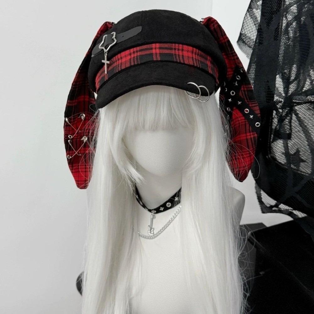 Rabbit Ears Plaid Beret Hat Thin Brim Newsboy Peaked Hat Casual Painter Artist Cap  Girls