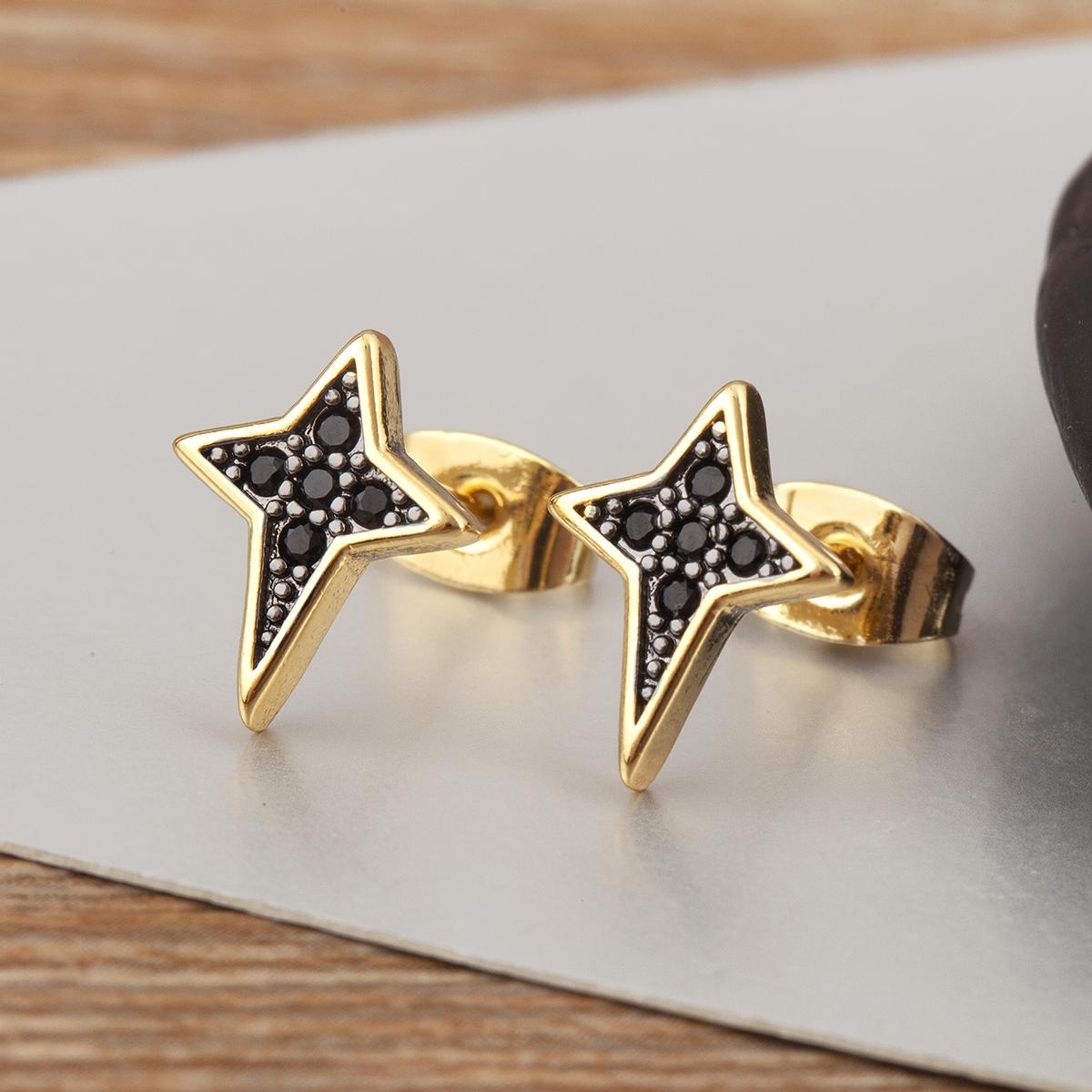 

Nidin Hot Sale Heart/Star/Bone/Butterfly Shape Inlaid Black Zircon Stud Earrings For Women Girls Ear Jewelry Birthday Party Gift