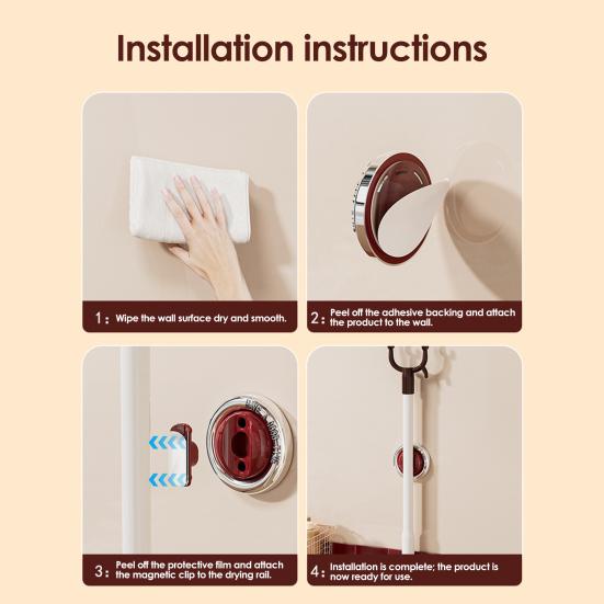 Multi-functional Magnetic Storage Rack No Drilling Adhesive Space Saving Clothes Hook Pole Electric Toothbrush Toilet Brush Broom Organizer Holder