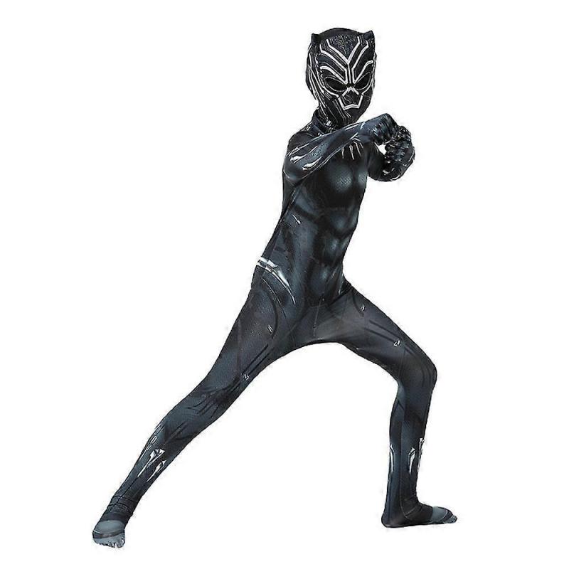 Black Panther Cosplay Performance Jumpsuit Halloween Fancy Dress Superhero Costume For Kids Boys Men E