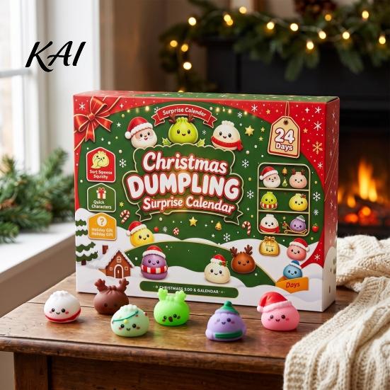 Christmas Party Supplies for Students 2026 Dumplings Advent Calendar with 24 Mini Bun Squeeze Collectible Toys Boys Girls Toys, Festive Countdown Box,