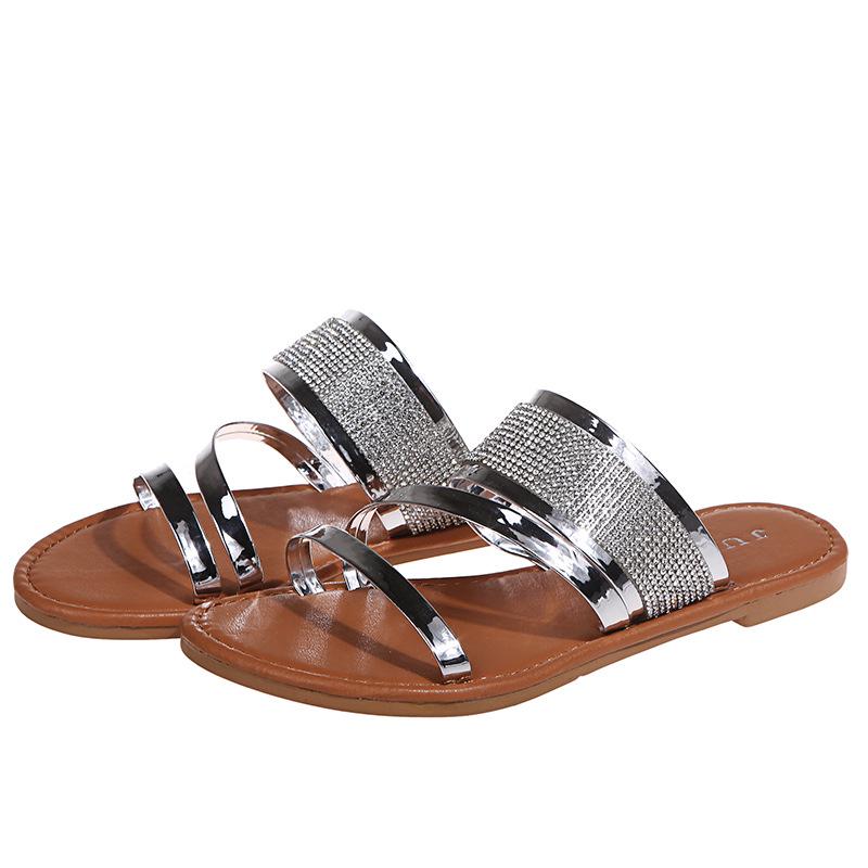 2021 Summer Plus Size Casual One-Strap Flat Sandals 35 серебряный