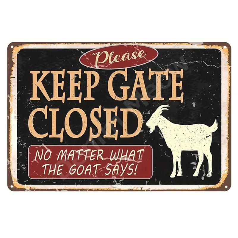 Vintage Metal Tin Sign Keep Gate Closed Funny Dog Horse Cat Sayings Wall Art Animal Lawn Garden Yard Decor