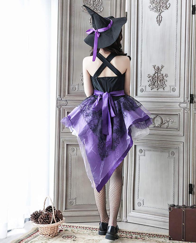 [Milky Time] Witch Halloween Cosplay with Hat, Gothic Lolita Dress, Sexy, Adult, Mini Dress, Purple