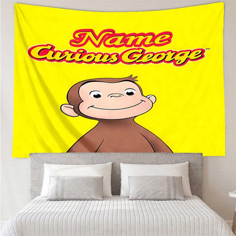 Custom Name Curious George Print Tapestry, Backdrop, Easy Setup, Ideal for Bedroom, Office & Living Room, with Aesthetic Wall Hanging Decor.