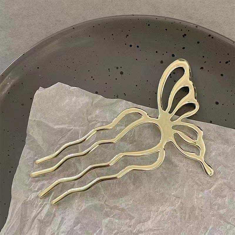 Fashion Metal Hollow Half Butterfly Wings Hair Stick For Women Simple Gold Color U Shape Irregular Hairpin Jewelry Accessories
