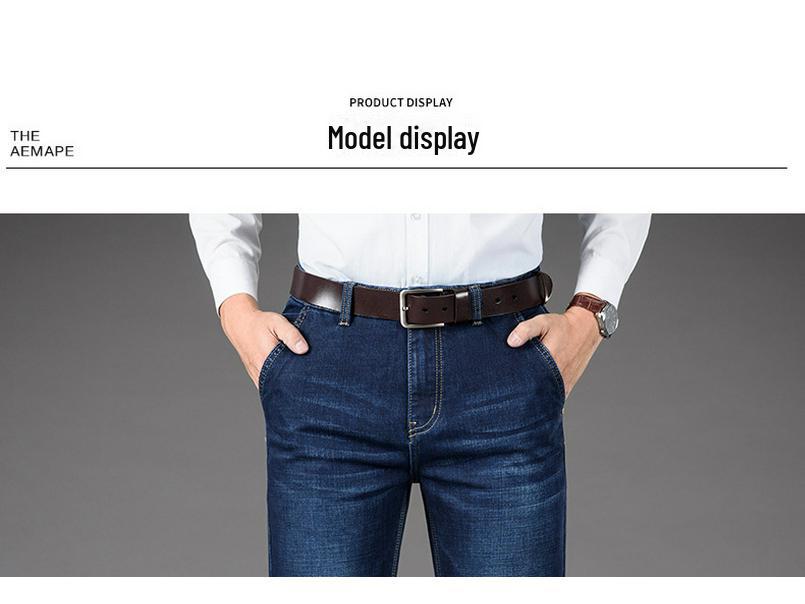 Men's High Waist Straight-Leg Jeans with Slant Pockets for Autumn/Winter - Casual, Large Size, and Versatile for Middle-Aged and Elderly.