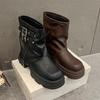 Retro Thick-soled Martin Boots for Women's 2025 Spring and Autumn New Versatile Maillard Pleated Trouser Boots Outdoor Heightening Short Boots