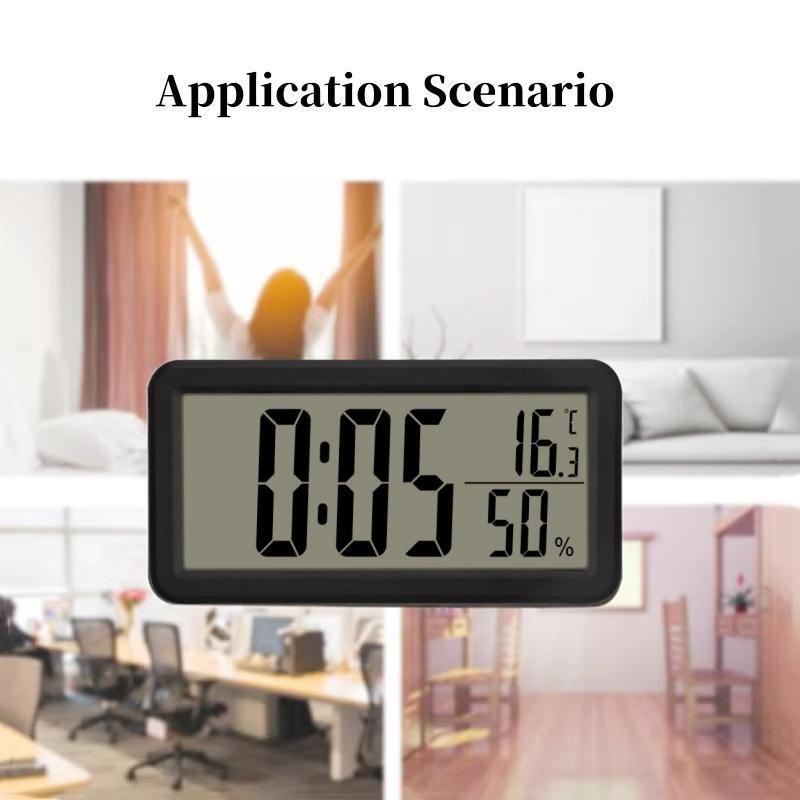 Digital Alarm Clock MAX/MIN Temperature Humidity Date Display Battery Powered Snooze Table Clock 12/24H Wall-mounted LCD Clock