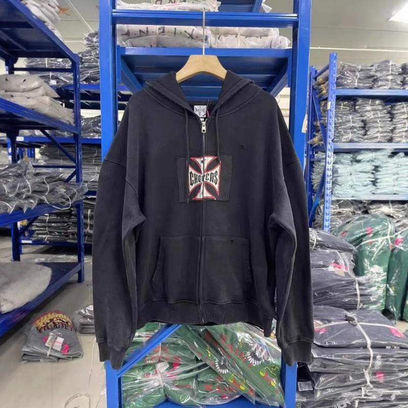 Unisex Oversized Hooded Sweatshirt With Cross Print Streetwear Style Cotton Zip-Up Pullover Fall