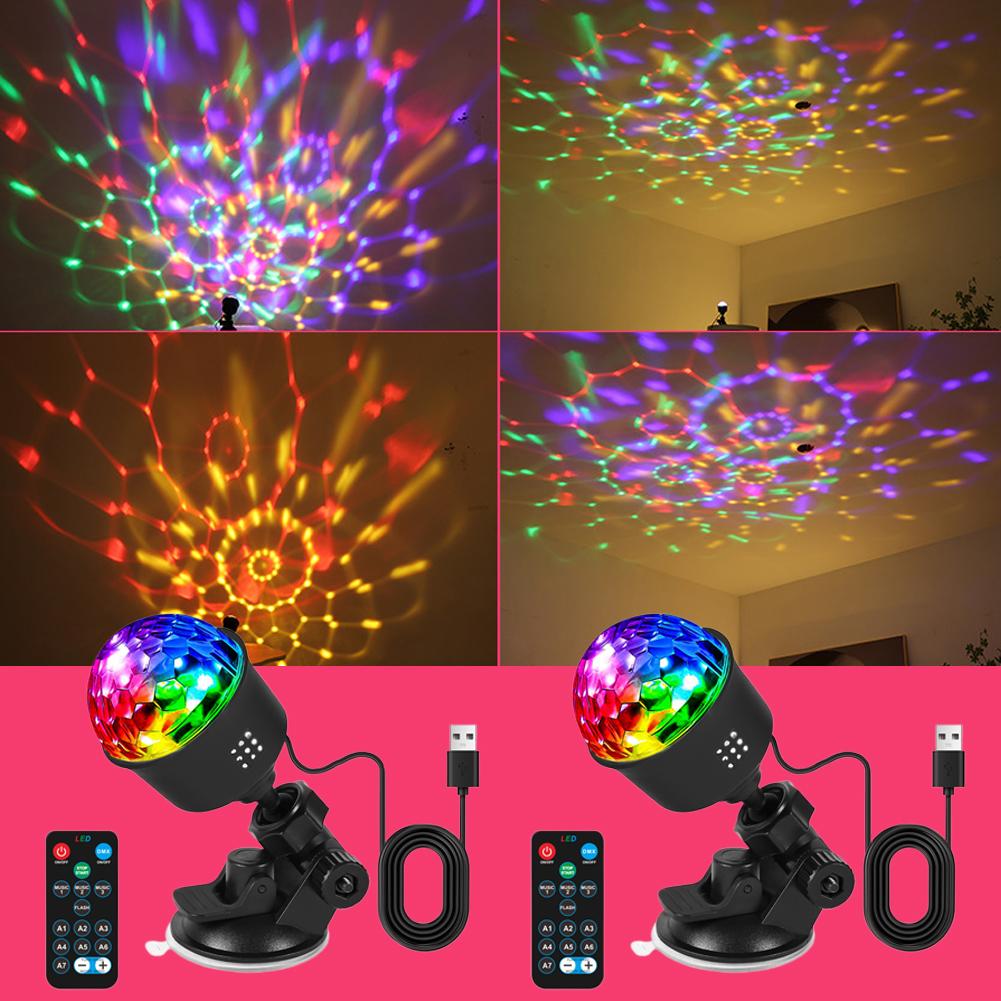USB RGB Car LED Strip Light Sound Activated Music Rhythm Ambient 7 Color Strobe Disco Party Lamp 360° Rotating Light