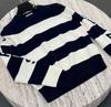 Women's Celebrity Style Color Block Striped Letter Knit Sweater - Round Neck, Long Sleeve, Versatile Pullover for Autumn/Winter