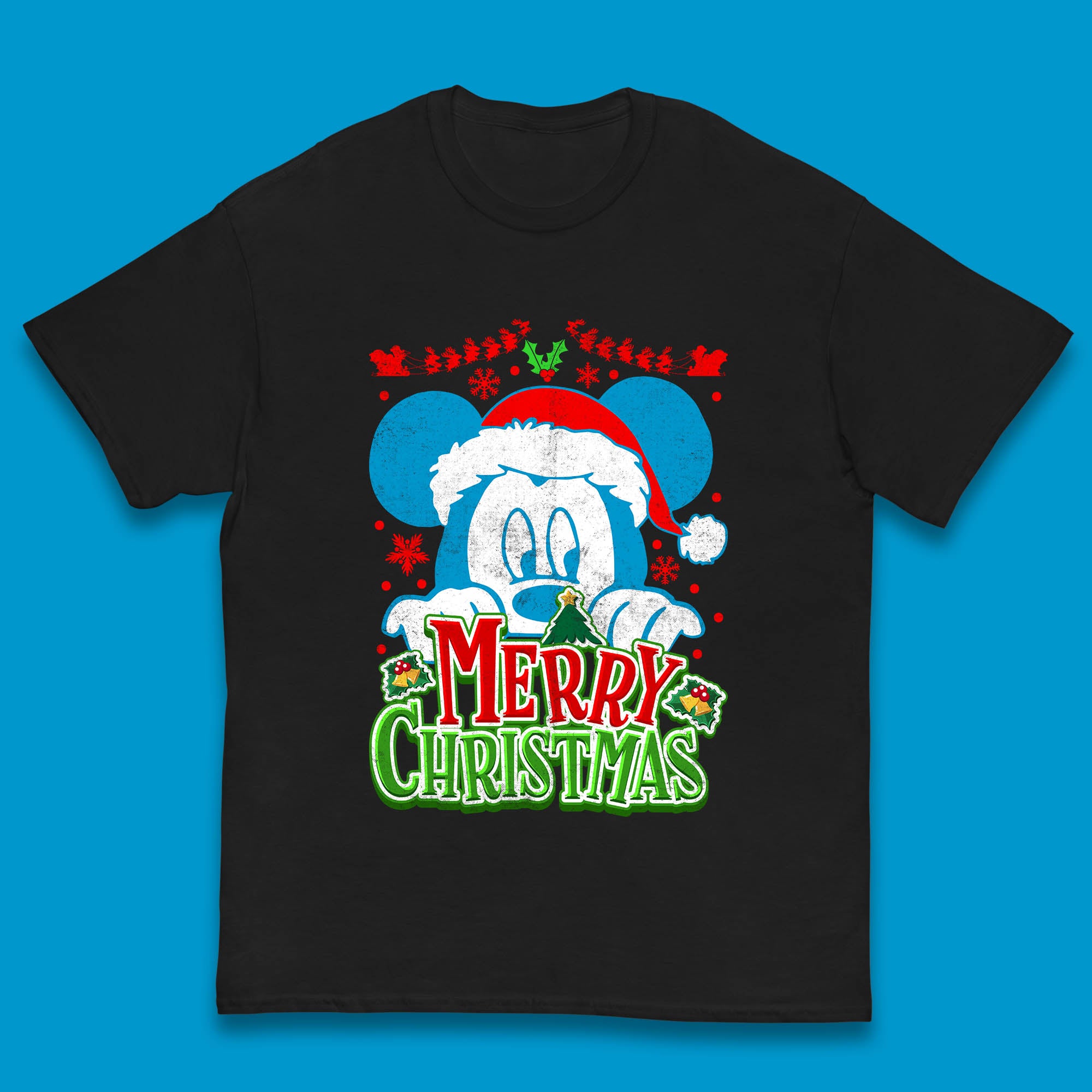Merry Christmas Mickey Mouse Santa Hat Kids T Shirt 140