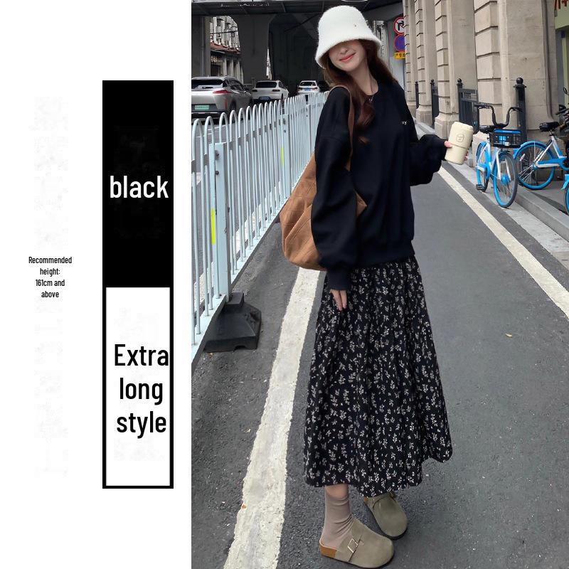 

Юбка с французским цветочным узором и высокой талией: Утягивающее черное платье-миди А-силуэта для женщин - Весна 2025 г. XL