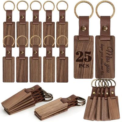 10 pezzi portachiavi in legno personalizzabili portachiavi rotondo/rettangolare personalizzato portachiavi in pelle PU gioielli per amico