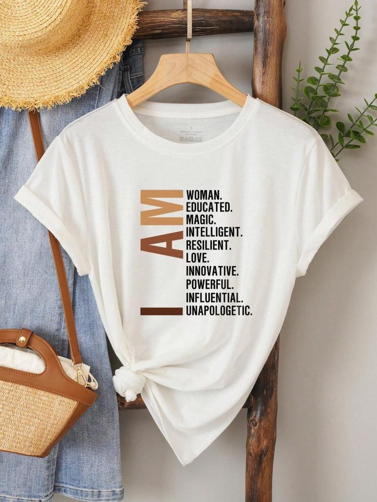 An die Person hinter mir Briefdrucke Damen T-Shirt Lässig Locker Kurzarm Street Atmungsaktive Kleidung Sommer O-Ausschnitt T-Shirts
