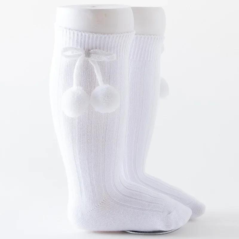 Autumn Winter Kawaii Baby Stockings Cotton British Princess Knee High Long Bow Pom Tube Socks for Girls Knitted Sock Warmer 0-4y