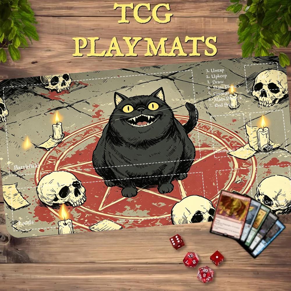 Dark Fun Black Cat Magic Party Play Mat Durable Rubber for MTG&TCG Games 35X60cm Mouse Pad PC Offices Desk Mats Friendly Design