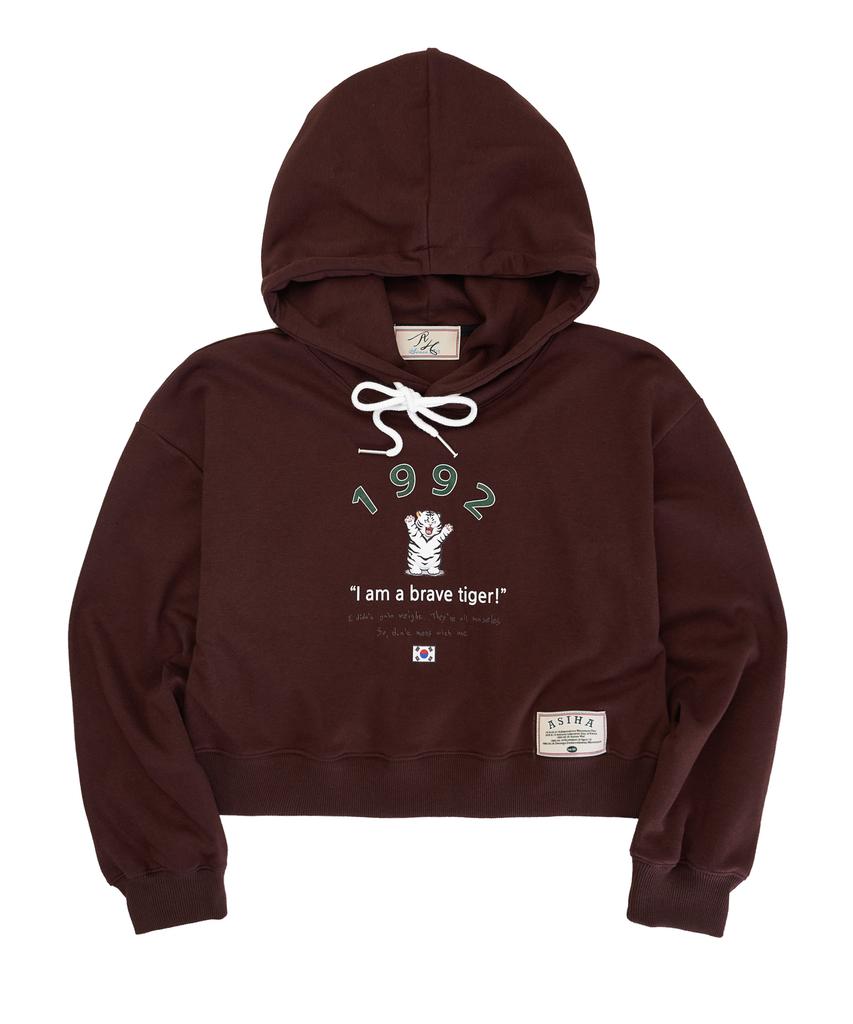 Ah24 03Chbr Brave Tg Hoodie Ashiha 1992 Fat Tiger Crop Hoodie Brown