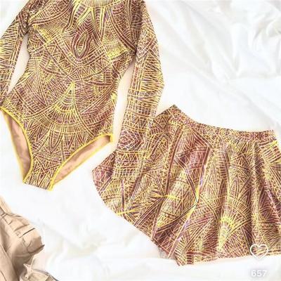 Smart Sunscreen Swimsuit for Women Cross Border Long Sleeved Mesh Onepiece Swimsuit for Europe and America Russian Style Swim Trunks with Short Skirt