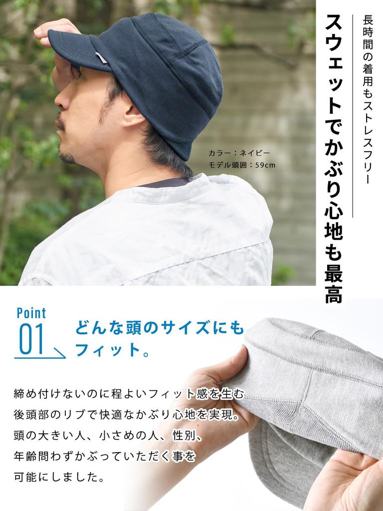 Casual Box CHARM UV Protection Sweat Work Cap Plus Size Cotton Washable Hat [Free Size/Dark Gray]