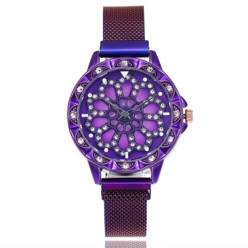 Fashion Hollow Flower Plate Rotating Watch Magnet Comes And Goes Watch Woman