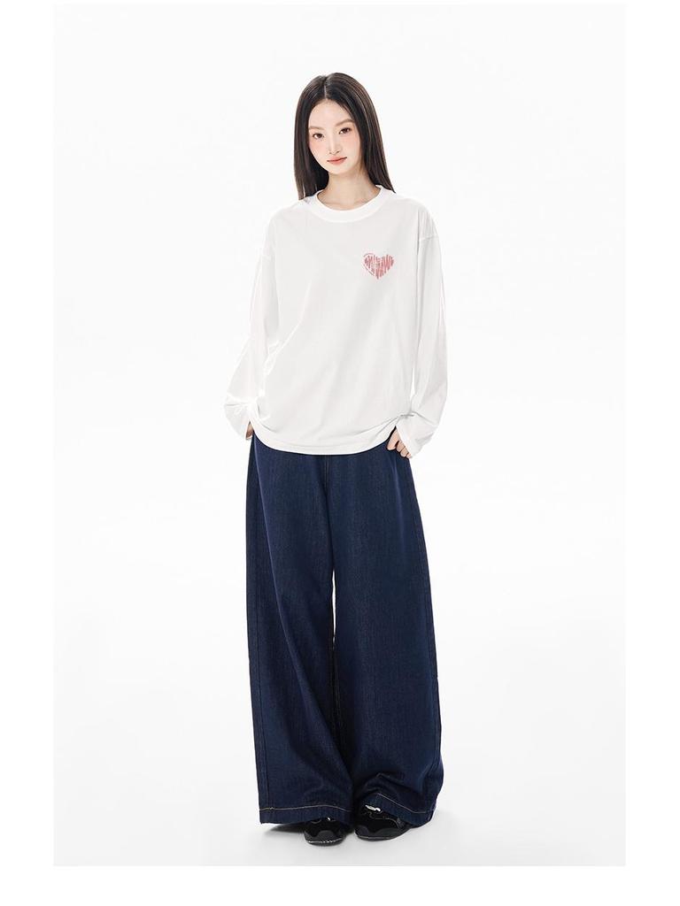 Women's 2025 American Style Pure Cotton Long-Sleeve T-Shirt: Loose Fit, Ideal for Autumn/Winter.