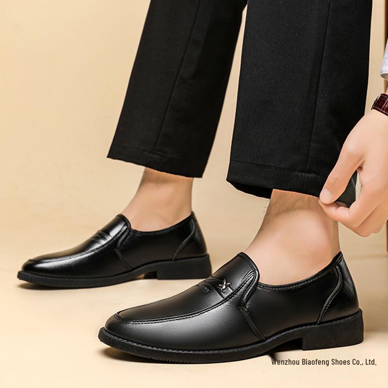 Men's Black Slip-On Leather Shoes: Business Formal & Casual Korean-British Style