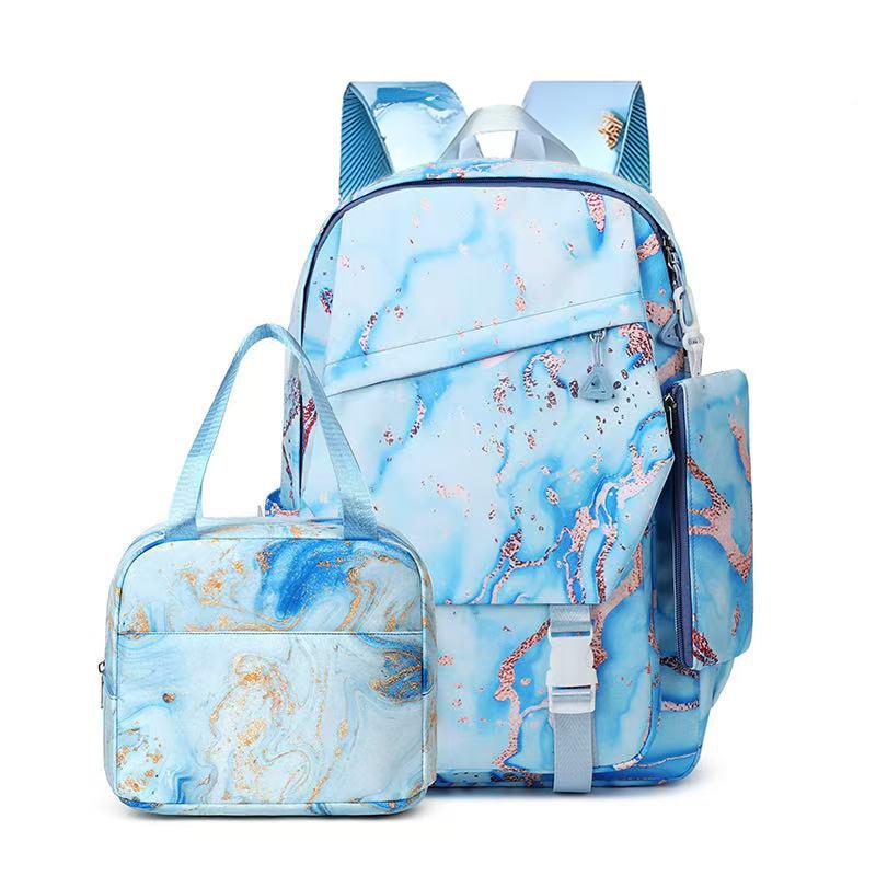 Large Capacity Backpack Student Cartoon Schoolbag Three-Piece Backpack Lunch Bag Printing Three-piece set (no pattern printed)