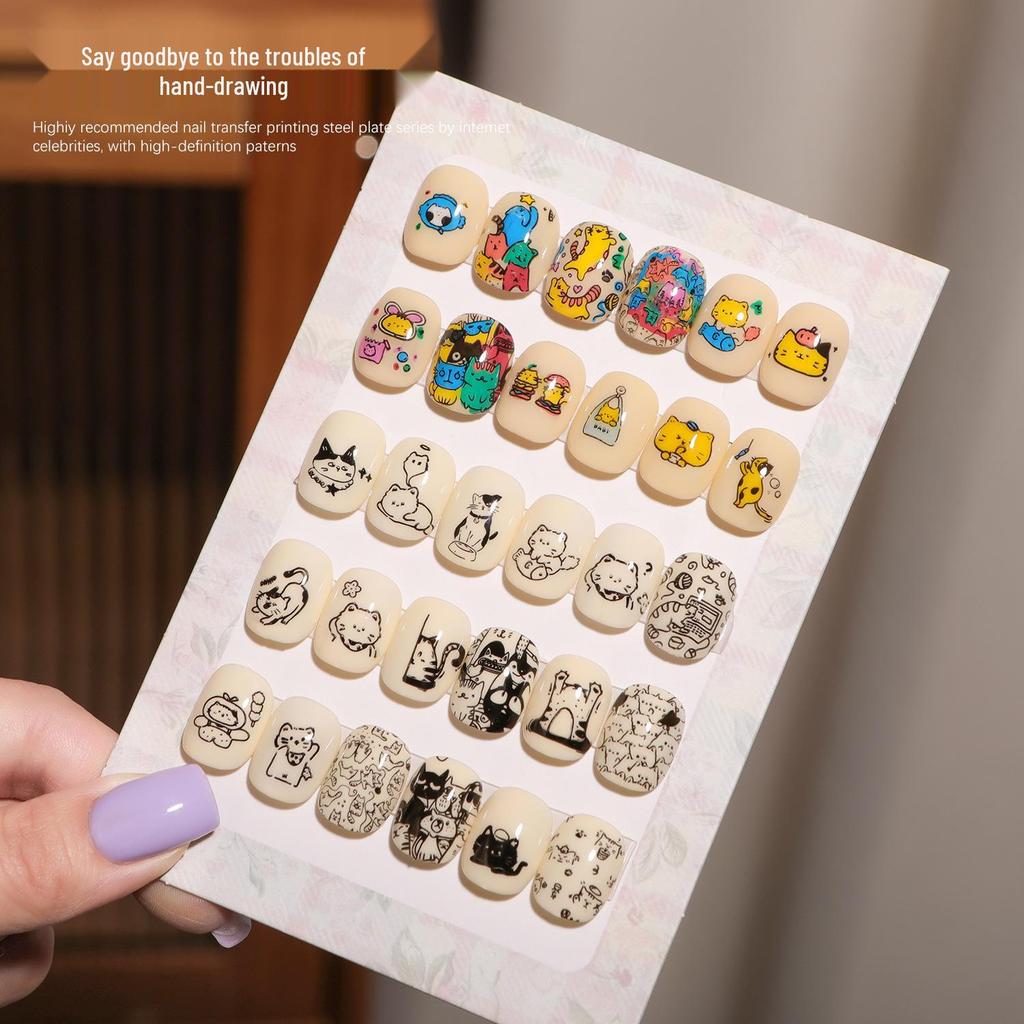X-007 Cartoon Kitten Nail Art Stamping Plate with Scraper - Multiple Patterns, High-Quality Design