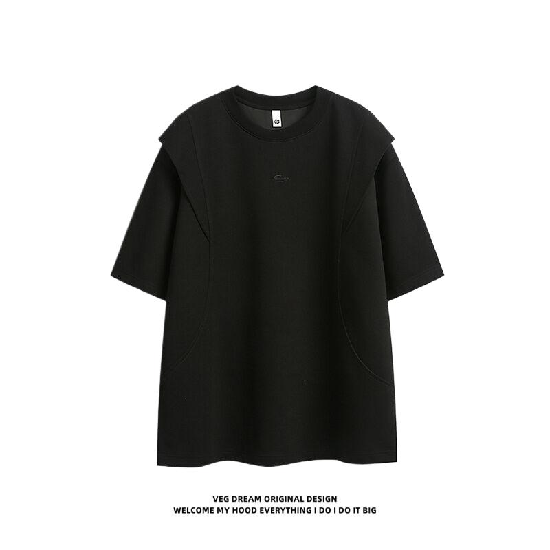 Летняя мужская повседневная футболка с коротким рукавом, простая модная тенденция в стиле ретро с круглым вырезом, облегающая футболка с коротким рукавом M чёрный