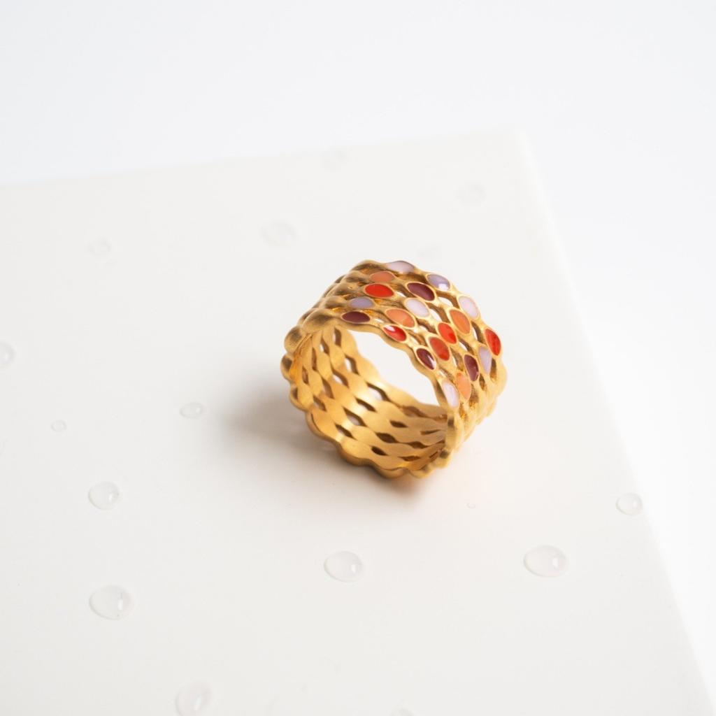 Bohemian Color Drop Glaze Premium Metal Hollow Ring Retro Niche Design Personalized Unique Ring