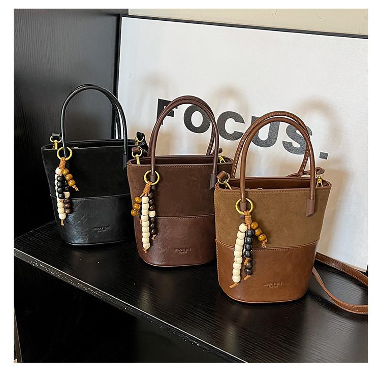 IELGY Ladies Messenger Bag Suede Double Color Contrast Bucket Bag