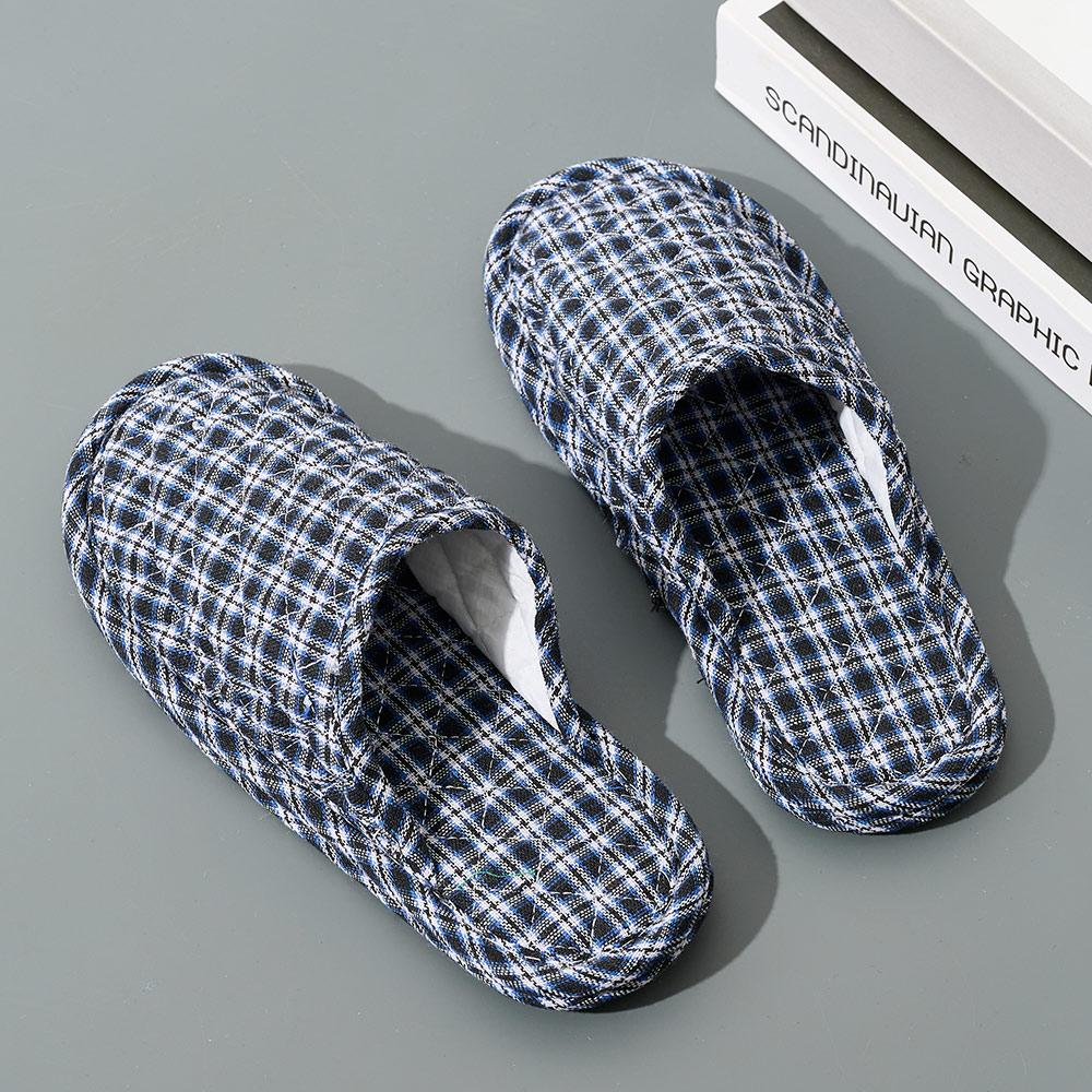 Unisex Korean Style Plaid Indoor Slippers Closed Toe Soft Home Shoes Comfortable House Slippers for Men and Women
