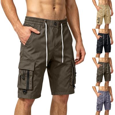 Men's Relaxed Fit Cargo Shorts with Multiple Pockets Drawstring Waistband Seven Points Length Casual Workwear Style