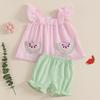 Baby Girl Summer Clothes Stripe Print Flying Sleeve Square Neck Tank Tops Ruffled Shorts Outfit