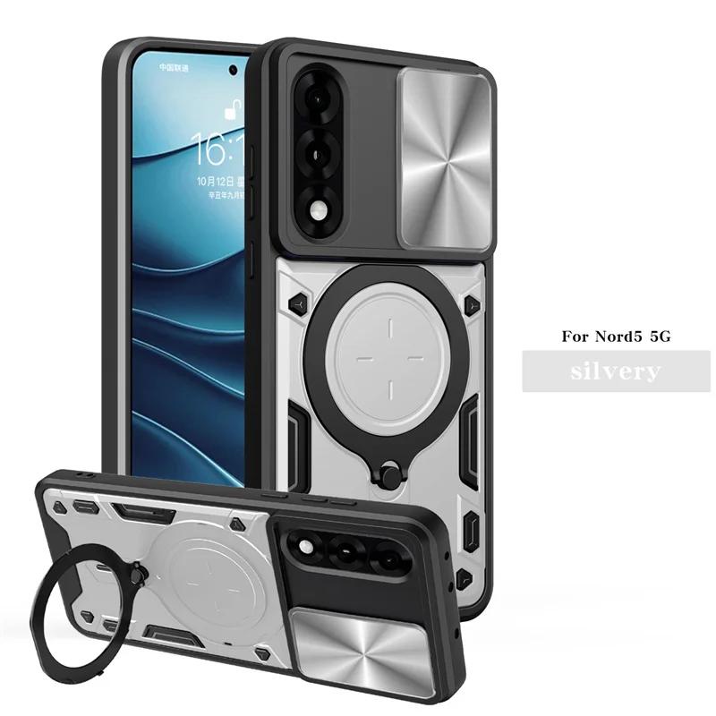 Armor Schutz Schiebeobjektiv Handyhülle Für OnePlus Nord 5 5G Hülle Auto Magnetische Halterung Ringständer für One Plus 1+ Nord5 5G Funda