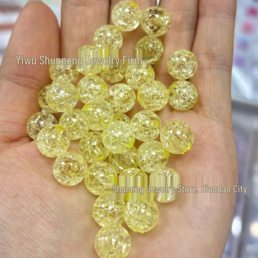 Transparent Cracked Acrylic Beads for DIY Jewelry - Round Loose Beads for Bracelets & Pendants
