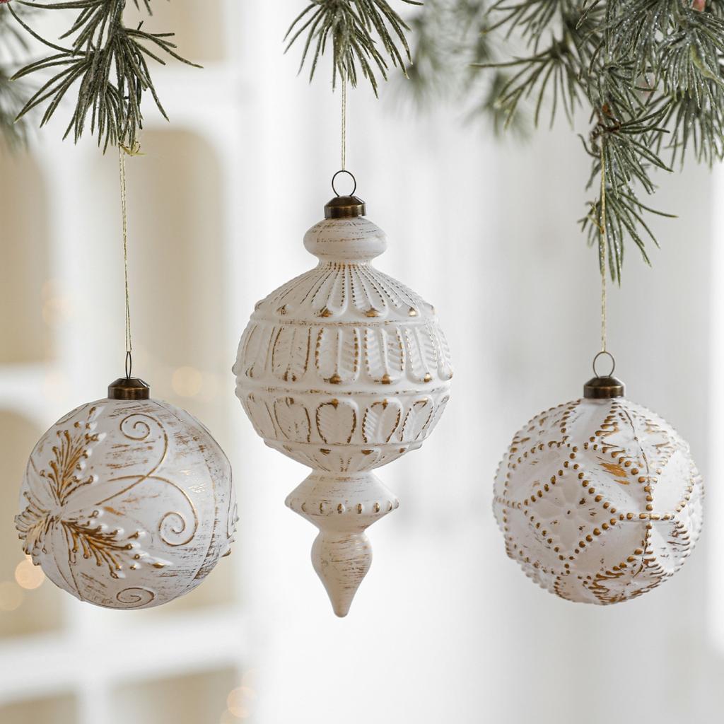 Weißgoldene Weihnachtskugel Ornament Retro Matt Schneeflocke Weihnachtsbaum Hängeanhänger Weihnachten 2026 Neujahrs Party Dekorationen