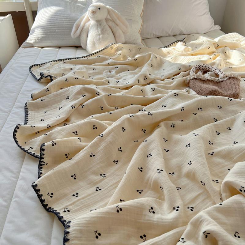 100% Cotton Blanket INS Style Pure Cotton Crepe Yarn Summer Blanket Single/Queen/King Size Cartoon Quilt for Kids Soft Plaids