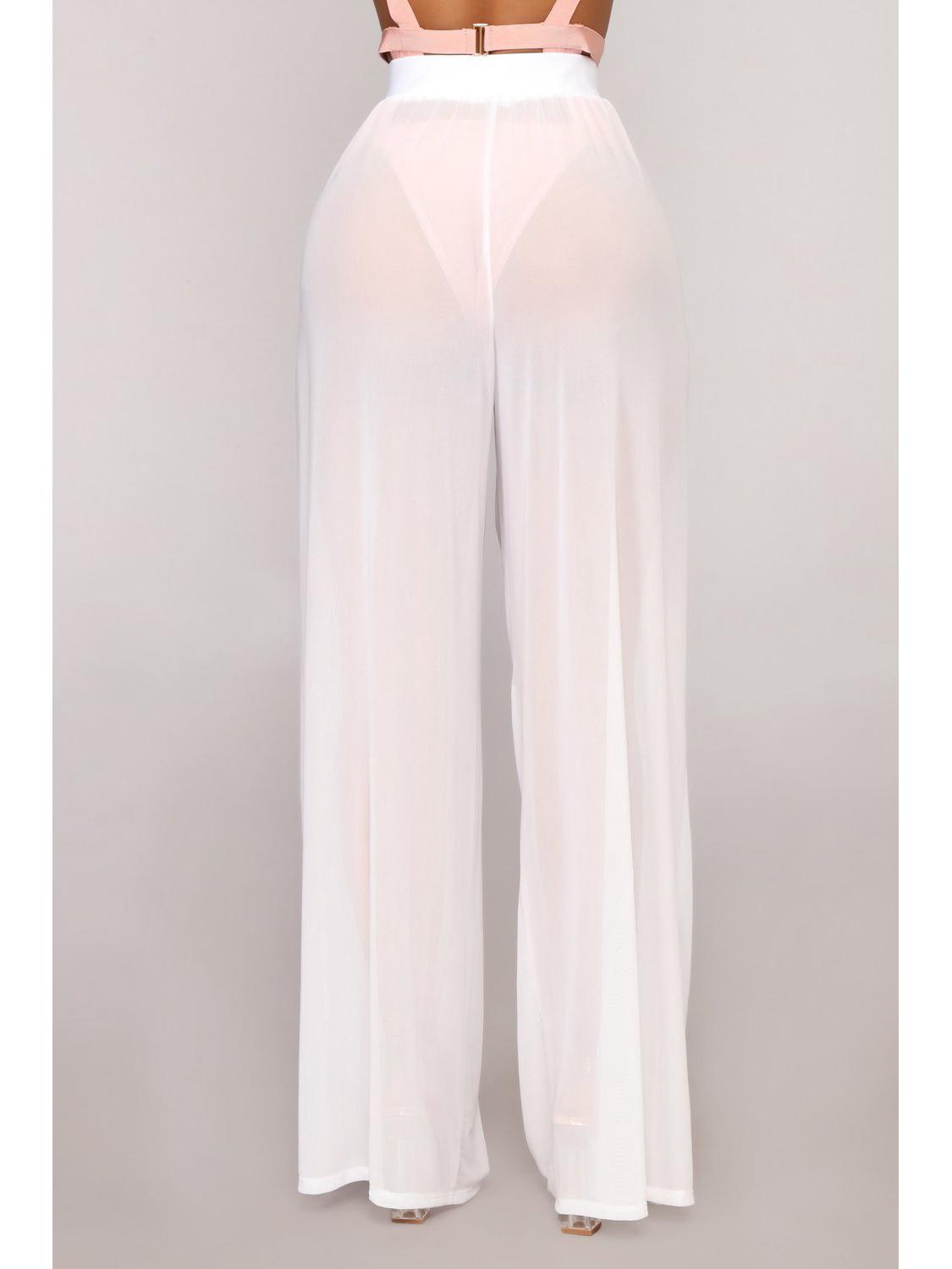 

2024 Европейский и американский стиль Однотонные сетчатые просвечивающие брюки широкого кроя Medium белый