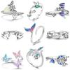 Original 925 Sterling Silver Hummingbird Butterfly Dragon Firefly Cat Dog Open Rings For Women Party Animals Series Jewelry Gift