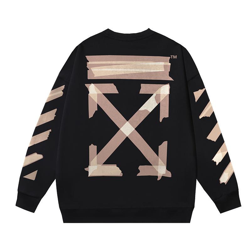 Off-White 2026 Autumn and Winter New OW Tape Arrow Pattern Printed Men's and Women's Round Neck Hoodie