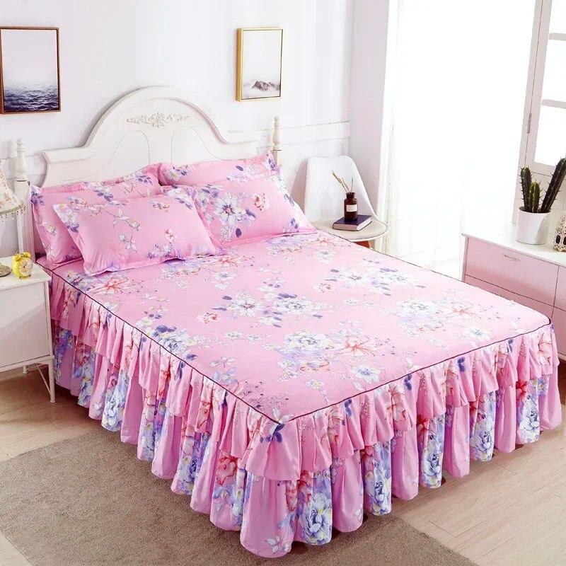 Lace Bed Sheet Skirt  Floral Printed Bed Cover Single/Queen/King Size Bedspread On The Bed (No Pillowcase