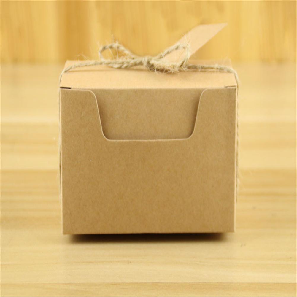 50pcs Kraft  Paper  Rectangular  Candy  Box Retro Style With Blank Label Linen Rope Abrasion Resistant Solid Color Wedding Party Gift Box
