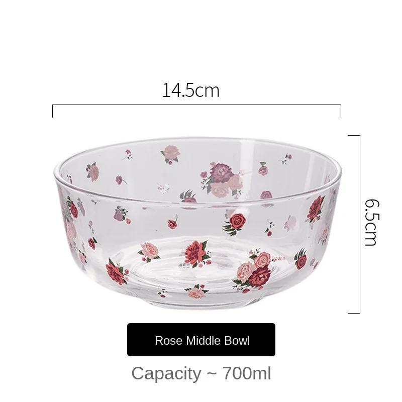 Ins Small Fresh Heat Glass Bowl Hotel Vegetable Fruit Salad Rice Bowl Household HeatInstant Fresh Insulation Fruit Bowl 14.5X6.5CM